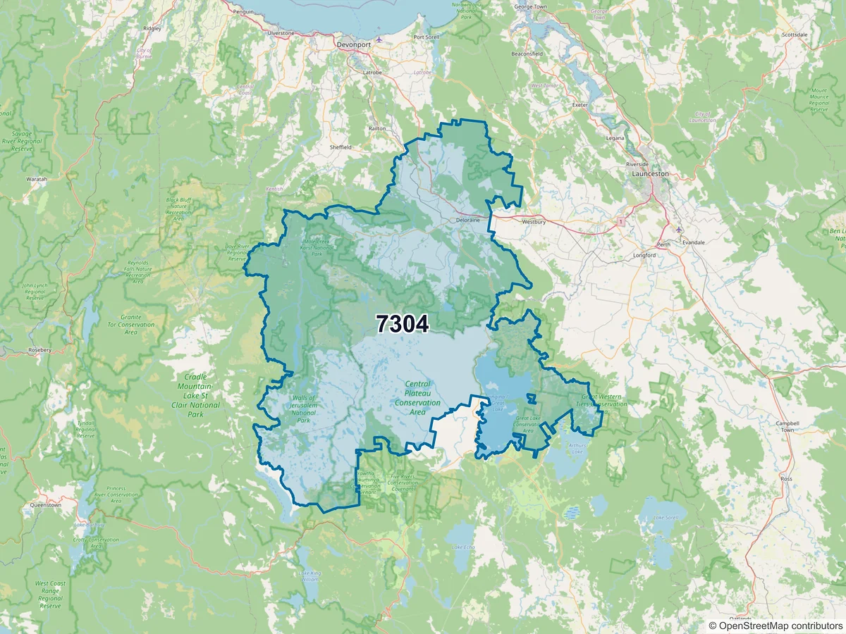 Map of postcode 7304 — Deloraine, TAS, Australia