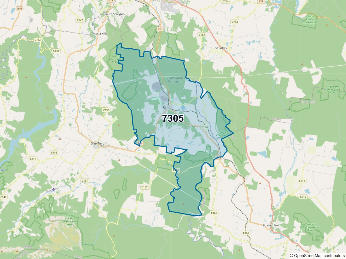 Map of postcode 7305 — Railton, TAS, Australia