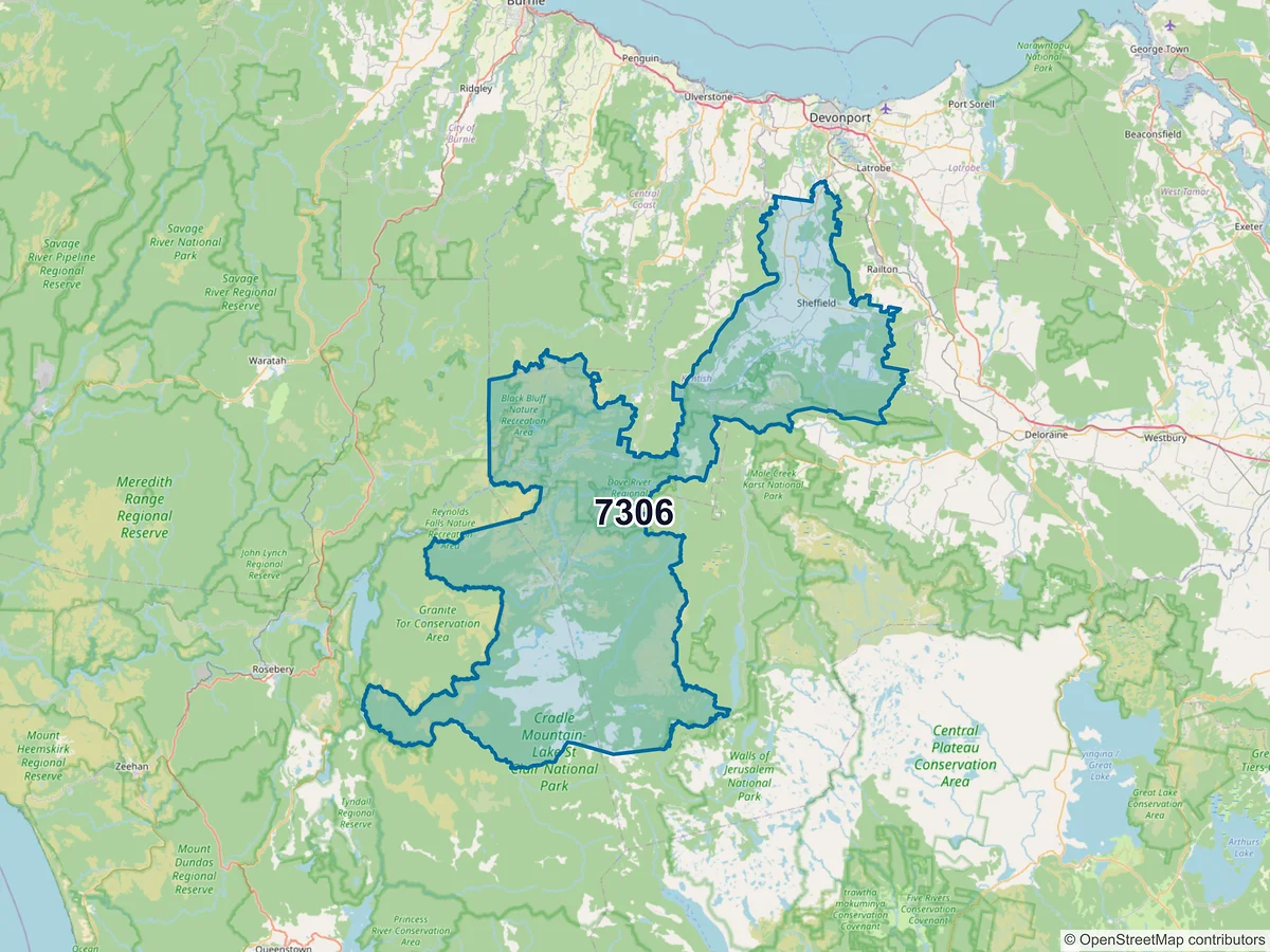 Map of postcode 7306 — Sheffield, TAS, Australia