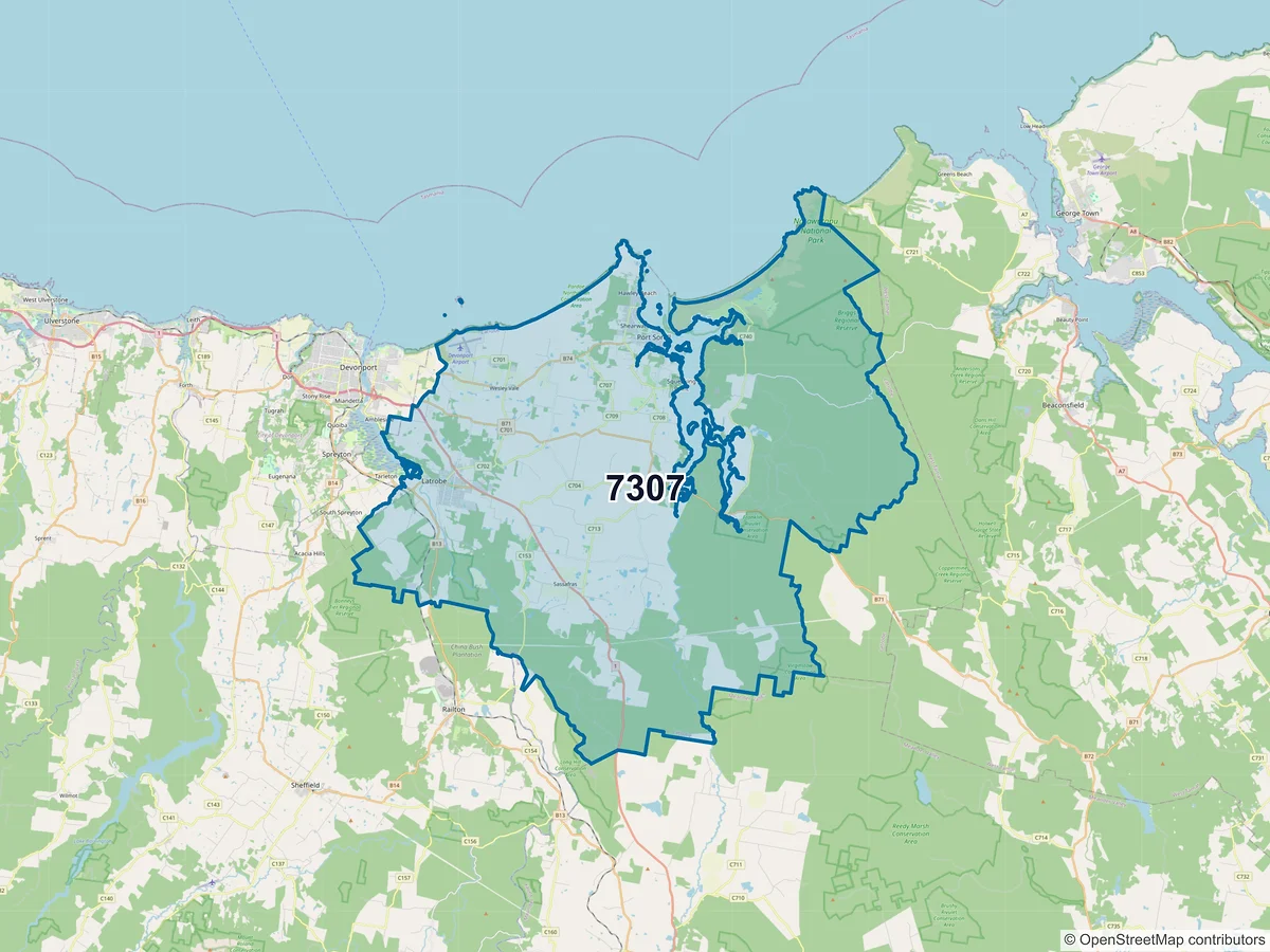 Map of postcode 7307 — Latrobe, TAS, Australia