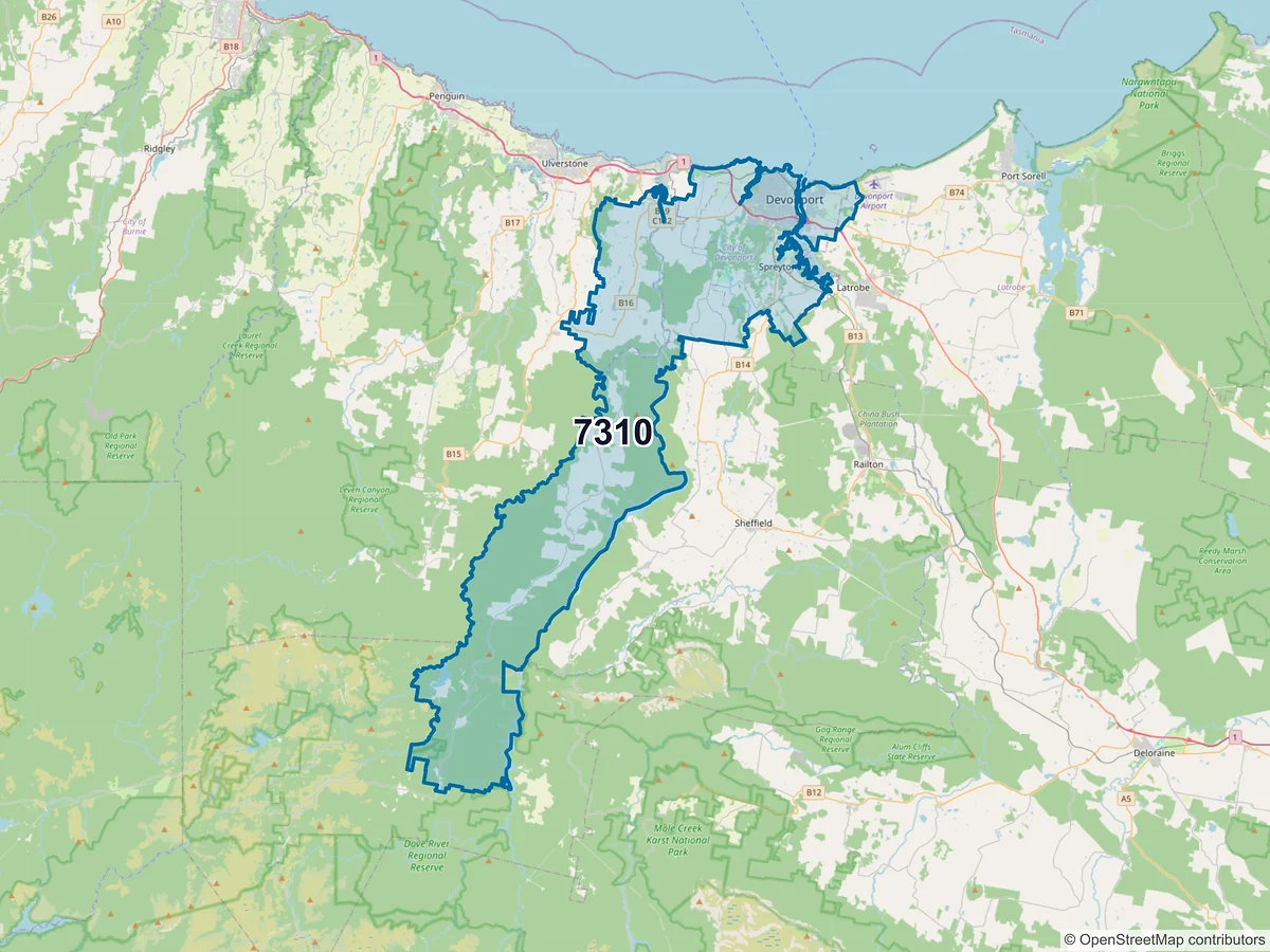 Map of postcode 7310 — Devonport, TAS, Australia