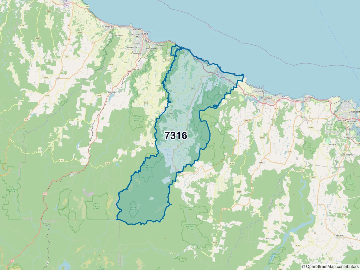 Map of postcode 7316 — Penguin, TAS, Australia
