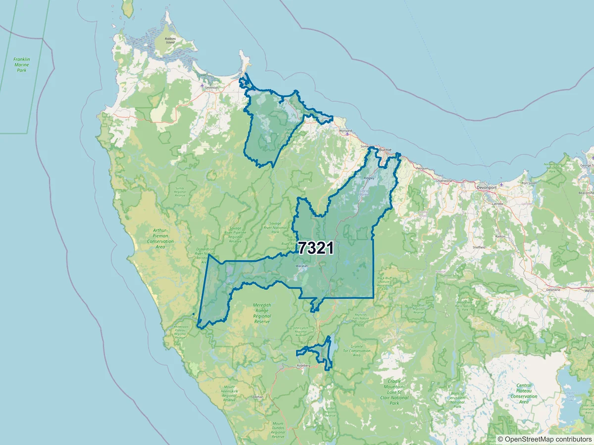 Map of postcode 7321 — Sisters Beach, TAS, Australia