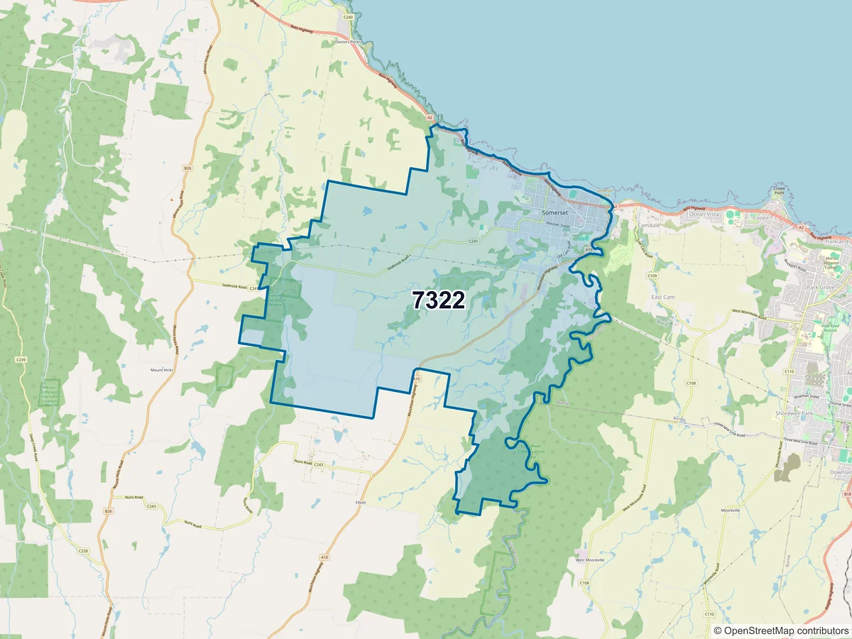 Map of postcode 7322 — Somerset, TAS, Australia