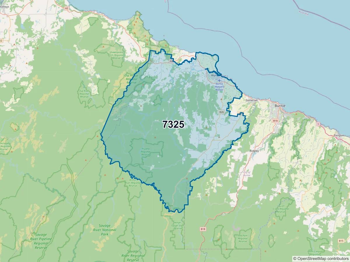 Map of postcode 7325 — Wynyard, TAS, Australia