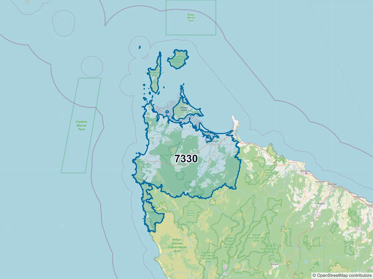 Map of postcode 7330 — Smithton, TAS, Australia