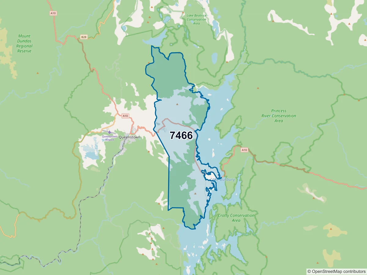 Map of postcode 7466 — Gormanston, TAS, Australia