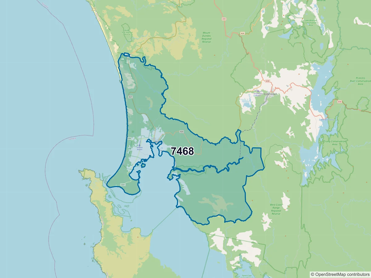 Map of postcode 7468 — Strahan, TAS, Australia