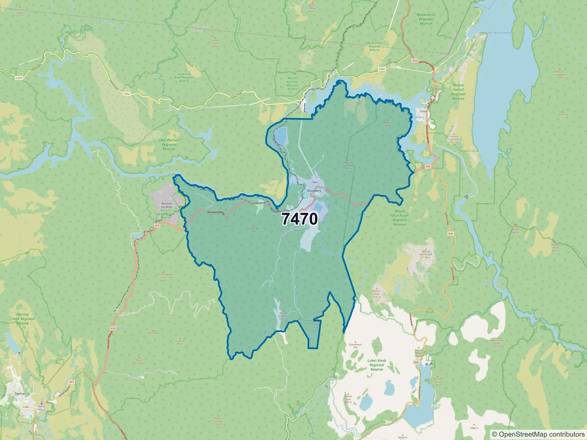 Map of postcode 7470 — Rosebery, TAS, Australia