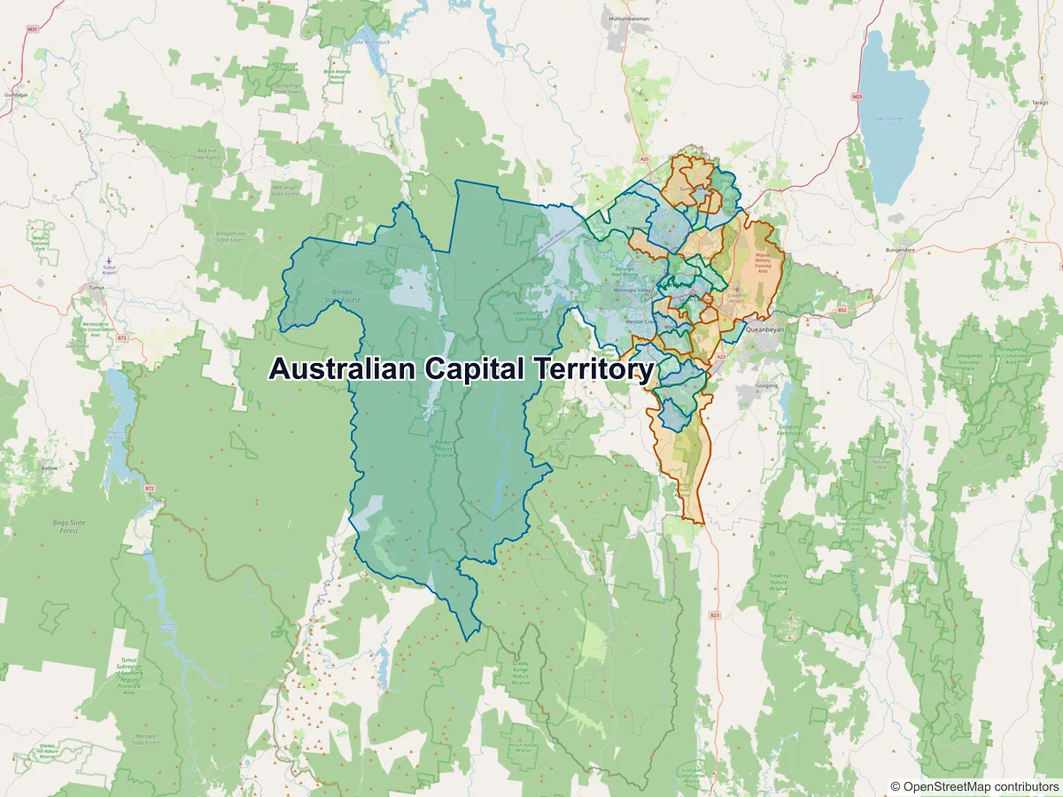 Postcode map of Australian Capital Territory, Australia