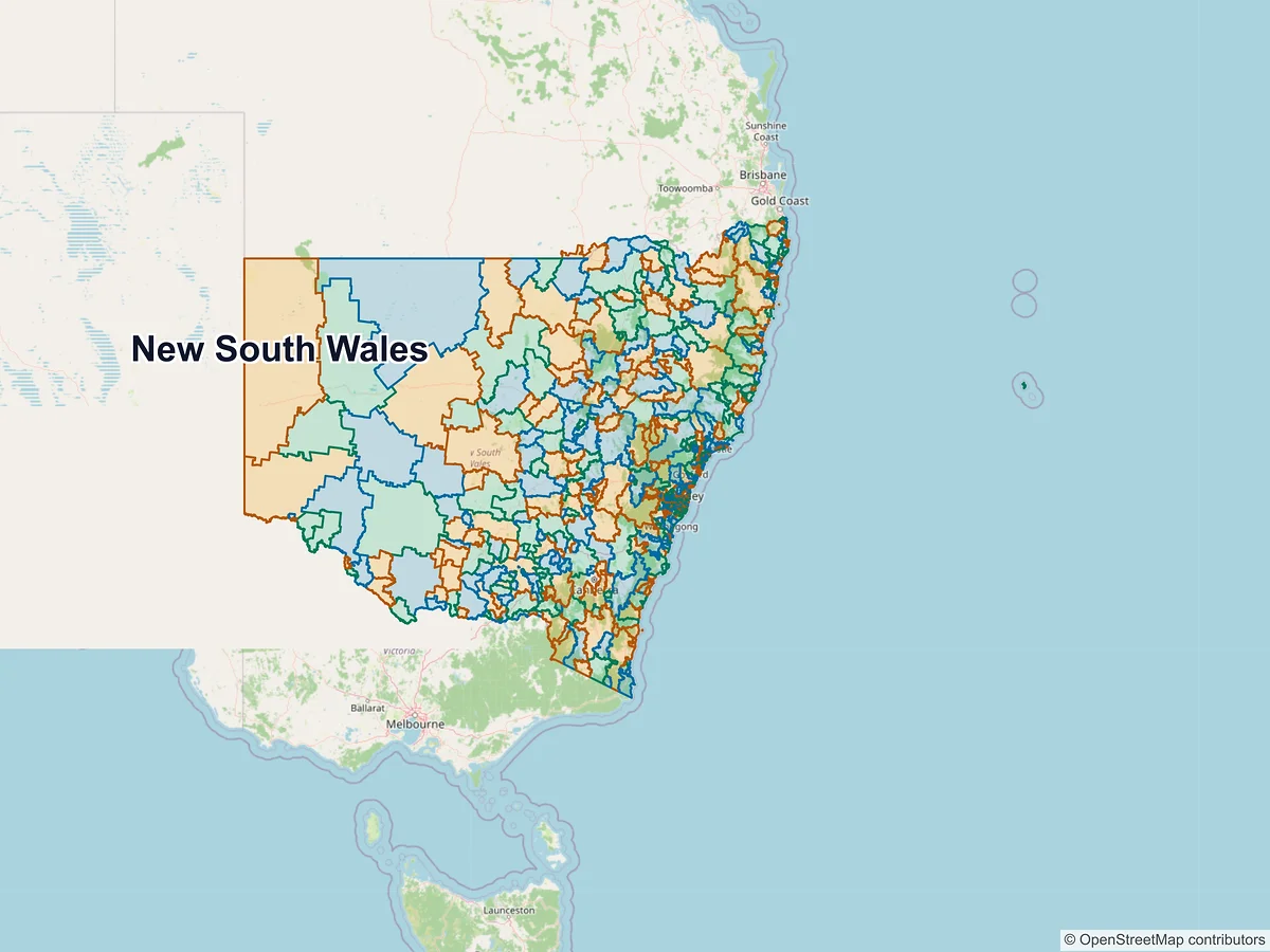 Postcode map of New South Wales, Australia