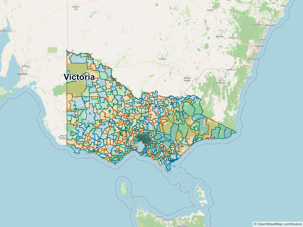 Postcode map of Victoria, Australia