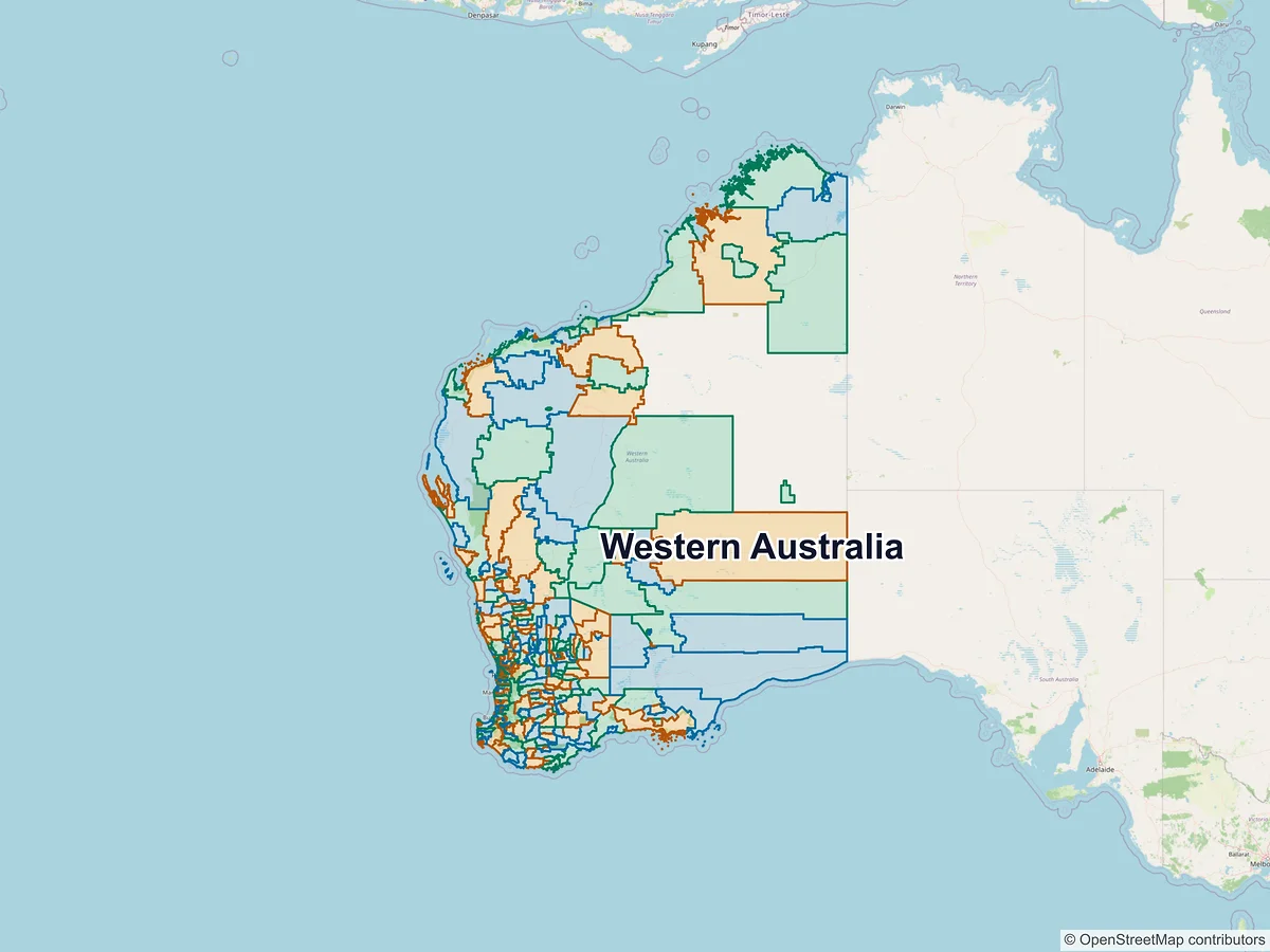 Postcode map of Western Australia, Australia